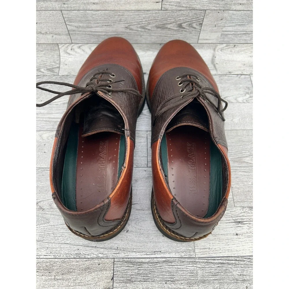 H S TRASK‎ Mens Saddle Shoes Brown Leather Lace Up Oxfords Size 9